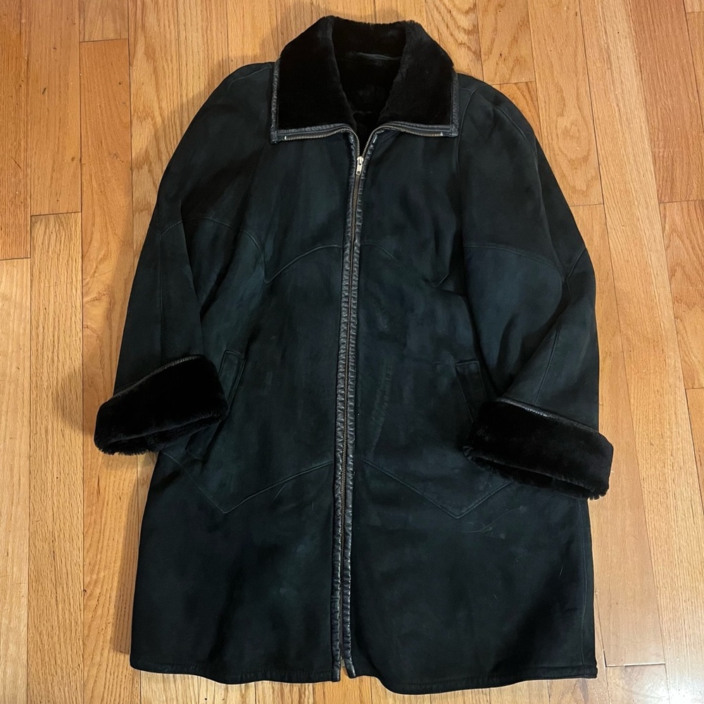 Black Vintage Genuine Shearling Coat